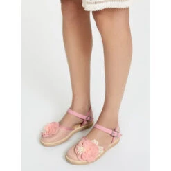 Alpargata Niña Ceremonia Con FLOR En LINO. -Okaaspain alpargata nina ceremonia cierre hebilla flor lona lino 3