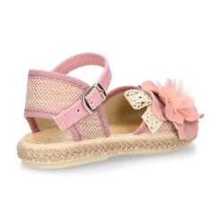 Alpargata Niña Ceremonia Con FLOR En LINO. -Okaaspain alpargata nina ceremonia cierre hebilla flor lona lino 7