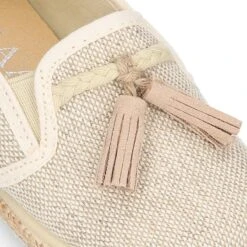 Alpargata Niño Tipo MOCASÍN Con Borlas En LINO NATURAL. -Okaaspain alpargata tipo mocasin borlas elasticos lona lino natural 11