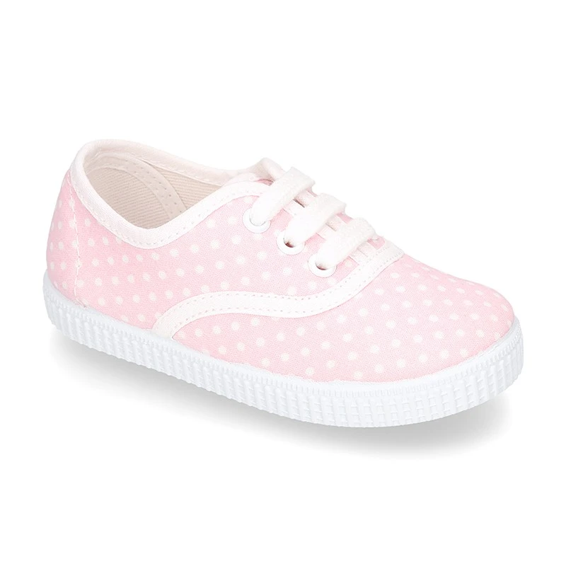 Bamba En Lona Con Cordones Y Estampado Lunares En Pasteles. 4 Bamba En Lona Con Cordones Y Estampado Lunares En Pasteles. - Imagen 2