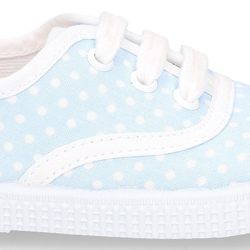 Bamba En Lona Con Cordones Y Estampado Lunares En Pasteles. 14 Bamba En Lona Con Cordones Y Estampado Lunares En Pasteles. - Imagen 12