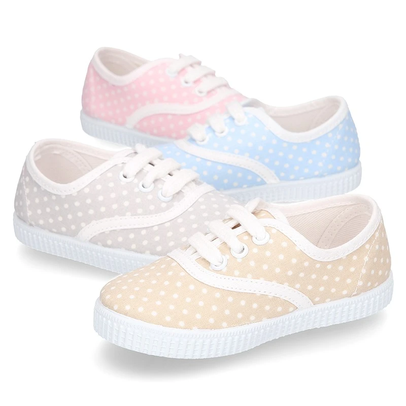 Bamba En Lona Con Cordones Y Estampado Lunares En Pasteles. 17 Bamba En Lona Con Cordones Y Estampado Lunares En Pasteles. - Imagen 15