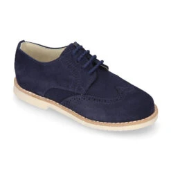 Blucher Niño Ceremonia Con Cordones En Piel Serraje Con Lino Marino. 19 Blucher Niño Ceremonia Con Cordones En Piel Serraje Con Lino Marino. -Okaaspain blucher ninos ceremonia piel serraje combinado lino color azul marino picados pala vega 2