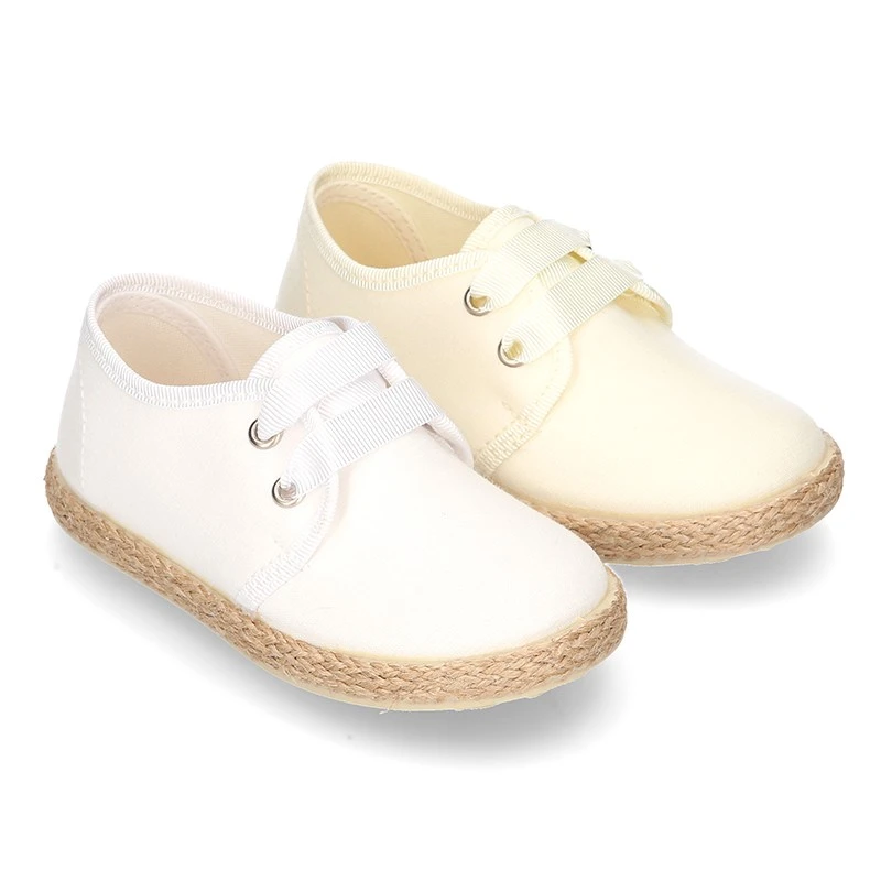 Blucher Niño Tipo Alpargata Lona Seda CEREMONIA Cordones Lazo. 3 Blucher Niño Tipo Alpargata Lona Seda CEREMONIA Cordones Lazo.