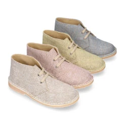 Bota Safari O Pisacacas Con Cordones Y En Lino Natural.