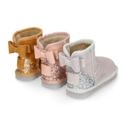 Botitas Niña Tipo Australianas Niña En Piel Serraje Con LAZO Y GLITTER.