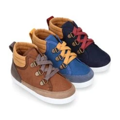 Botita Niños Tipo Bamba Estilo MONTAÑA Con Cordones En Serratex.