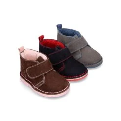 Botita Safari Niños Sin Cordones Con BORREGO Interior En Piel Serraje.