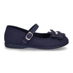 Mercedita Con Hebilla Con Flor En LINO. -Okaaspain mercedita hebilla nina lino diseno flor 4