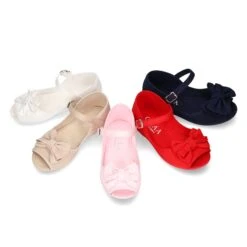 Mercedita Tipo SANDALIA Con Hebilla Y Lazo En Lona Algodón.