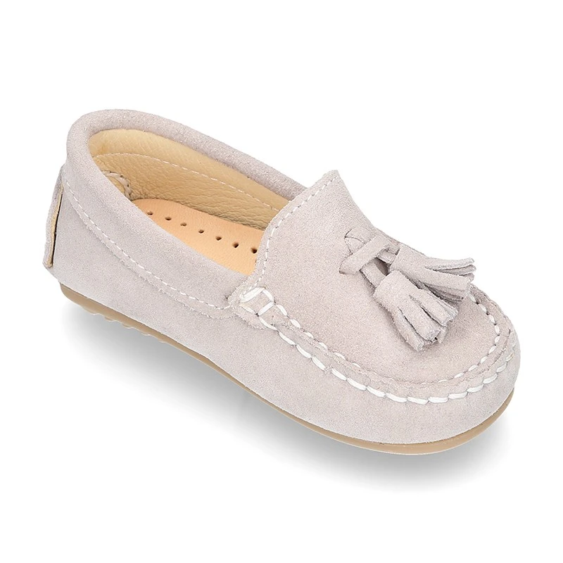 MocasÍn BORLAS Pequeños Piso Conductor En Serraje. 5 MocasÍn BORLAS Pequeños Piso Conductor En Serraje. - Imagen 3