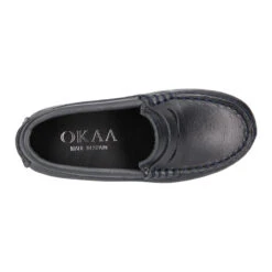 Mocasín Niño Clásico Con Diseño De Antifaz En Piel Azul Marino. -Okaaspain mocasin nino clasico diseno antifaz piso conductor piel azul marino 13