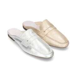 Mocasín Destalonado Tipo MULE En Piel Metalizada.