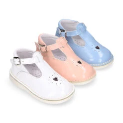 Pepito Niños Estilo VINTAGE Con Hebilla Y Picado En Piel Charol Suave.