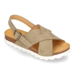 Sandalia Niña Y Niño Mayor Con Tiras Cruzadas En Piel NOBUCK Y Suela Blanca. -Okaaspain sandalia nina mayor tiras cruzadas en piel nobuck y suela blanca 2