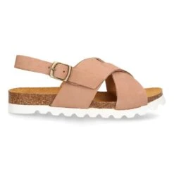 Sandalia Niña Y Niño Mayor Con Tiras Cruzadas En Piel NOBUCK Y Suela Blanca. -Okaaspain sandalia nina mayor tiras cruzadas en piel nobuck y suela blanca 4