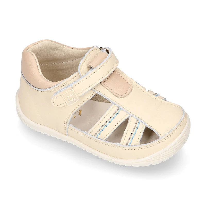 Sandalia Niños OKAA FLEX Sin Cordones En Piel Napa BEIGE. 4 Sandalia Niños OKAA FLEX Sin Cordones En Piel Napa BEIGE. - Imagen 2