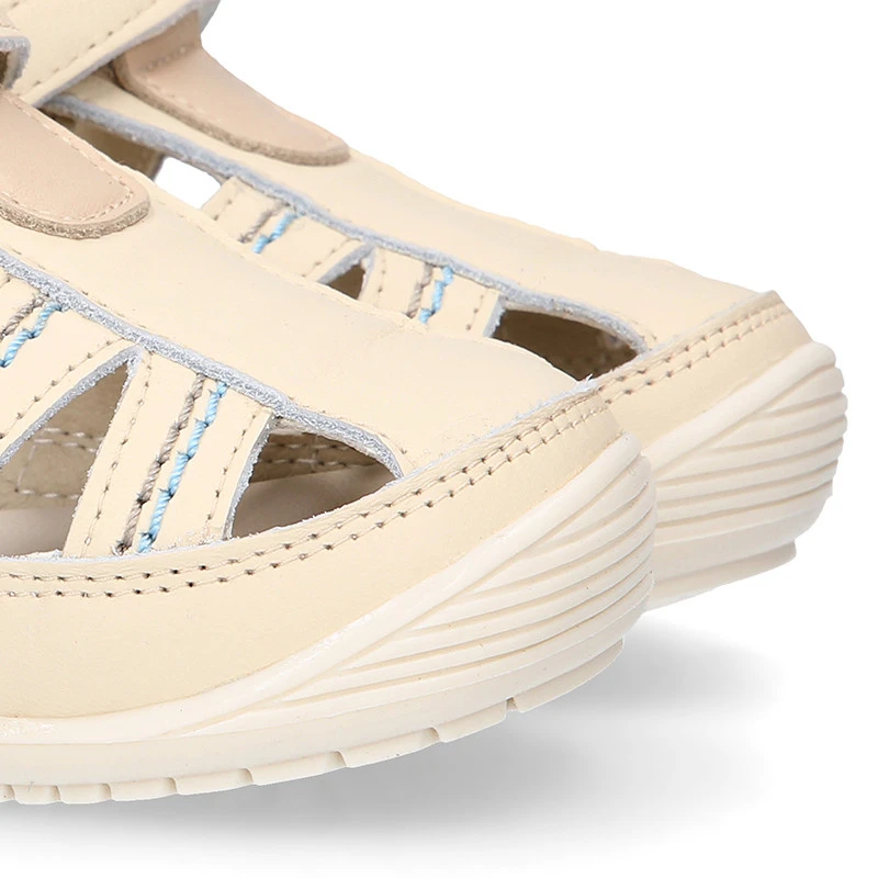 Sandalia Niños OKAA FLEX Sin Cordones En Piel Napa BEIGE. 7 Sandalia Niños OKAA FLEX Sin Cordones En Piel Napa BEIGE. - Imagen 5