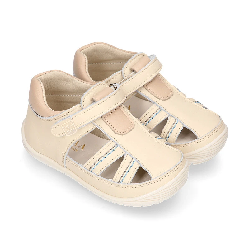 Sandalia Niños OKAA FLEX Sin Cordones En Piel Napa BEIGE. 3 Sandalia Niños OKAA FLEX Sin Cordones En Piel Napa BEIGE.