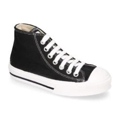 Okaaspain -Okaaspain zapatilla alta ninos casual puntera cordones lona algodon color negro 1