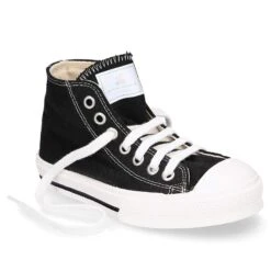 Zapatilla Alta Niños CASUAL Con Puntera Y Cordones En Color NEGRO. -Okaaspain zapatilla alta ninos casual puntera cordones lona algodon color negro 7