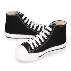 Zapatilla Alta Niños CASUAL Con Puntera Y Cordones En Color NEGRO. -Okaaspain zapatilla alta ninos casual puntera cordones lona algodon color negro 9