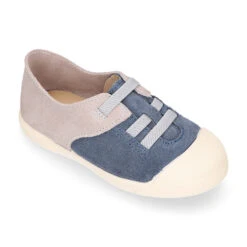 Zapatilla Niños Con Puntera Y Cordones Elásticos En Piel Serraje.