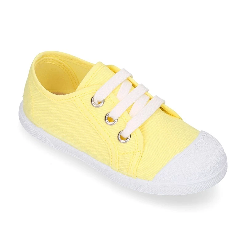 Zapatilla Niños Con Cordones Y Puntera En Lona ALGODÓN. 4 Zapatilla Niños Con Cordones Y Puntera En Lona ALGODÓN. - Imagen 2