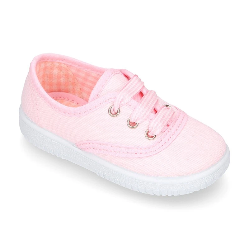 Zapatilla Niños Tipo Bamba En Lona Con Cordones VICHY. 8 Zapatilla Niños Tipo Bamba En Lona Con Cordones VICHY. - Imagen 6