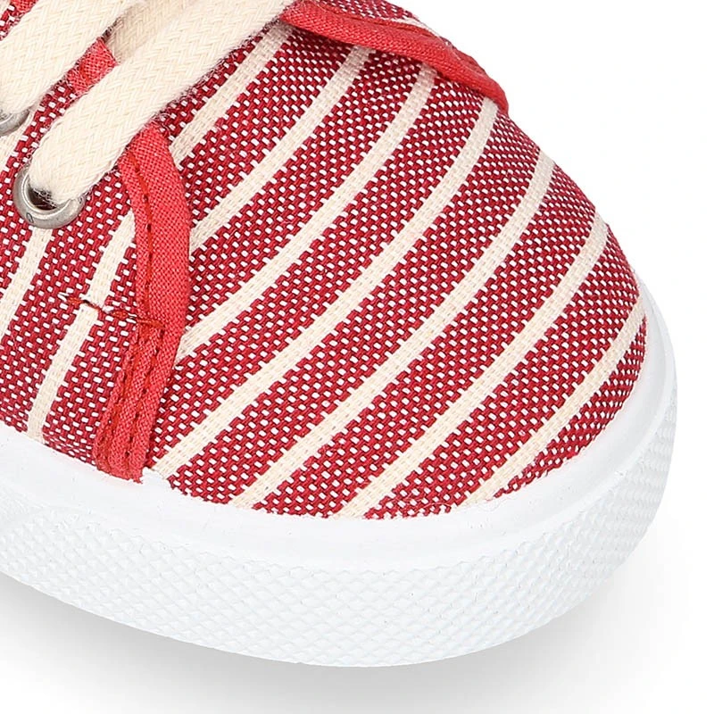 Zapatilla Niños Con Cordones En Lona Algodón Con RAYAS. 13 Zapatilla Niños Con Cordones En Lona Algodón Con RAYAS. - Imagen 11