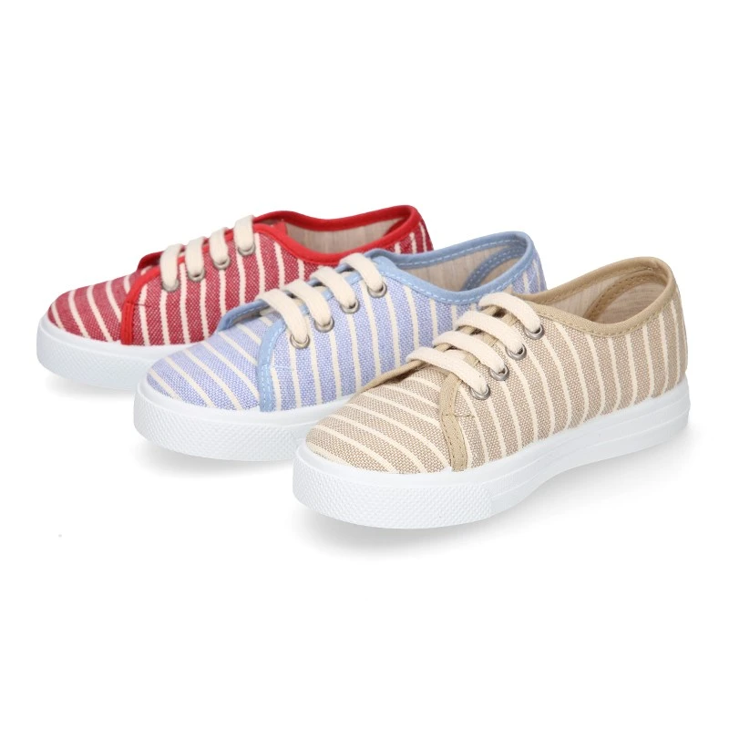 Zapatilla Niños Con Cordones En Lona Algodón Con RAYAS. 15 Zapatilla Niños Con Cordones En Lona Algodón Con RAYAS. - Imagen 13