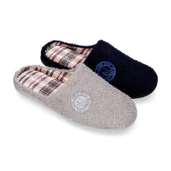 Zapatilla Casa Niño Destalonada En Lona Toalla Con CUADROS.