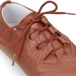 Zapatito Tipo INGLÉS Niños En Piel Napa Suave CUERO. -Okaaspain zapatito ingles cordones piel suave color cuero ninas ninos primeros pasos 9