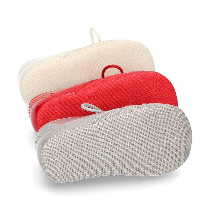 Zapatito Tipo BLUCHER Bebé Niño Con Borlas En Charol Con Lino. 20 Zapatito Tipo BLUCHER Bebé Niño Con Borlas En Charol Con Lino. - Imagen 18