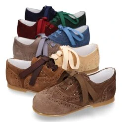 Zapatito Tipo Blucher Niño Con Lazo Y Picados En Serraje. -Okaaspain zapatito tipo blucher con lazo y picados en serraje 16