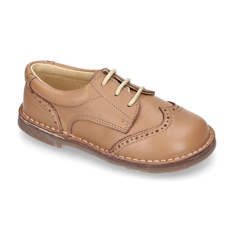 Zapatito Niño Tipo Blucher Con Picados En Piel EXTRA SUAVE. 4 Zapatito Niño Tipo Blucher Con Picados En Piel EXTRA SUAVE. - Imagen 2