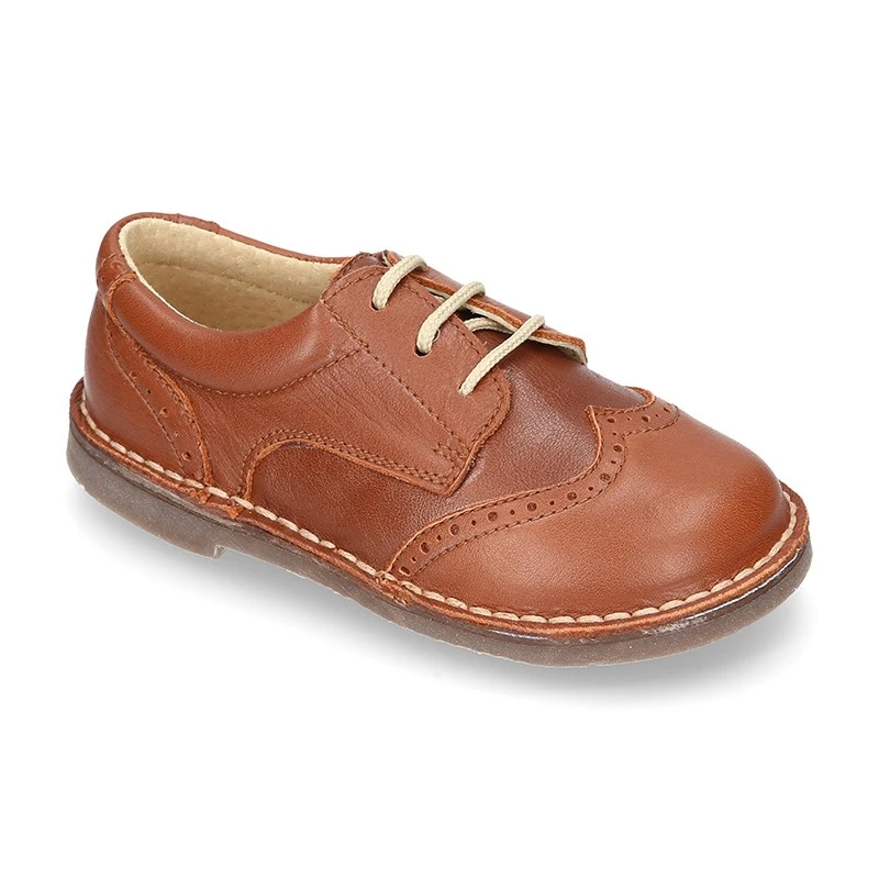 Zapatito Niño Tipo Blucher Con Picados En Piel EXTRA SUAVE. 5 Zapatito Niño Tipo Blucher Con Picados En Piel EXTRA SUAVE. - Imagen 3
