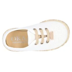 Alpargata Niño Tipo Blucher Con Cordones En LINO BLANCO. -Okaaspain zapato o alpargata tipo blucher con cordones en lona lino blanco 13