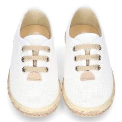 Alpargata Niño Tipo Blucher Con Cordones En LINO BLANCO. -Okaaspain zapato o alpargata tipo blucher con cordones en lona lino blanco 7