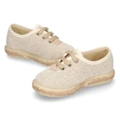 Alpargata Niño Tipo Blucher Con Cordones En LINO NATURAL. -Okaaspain zapato o alpargata tipo blucher con cordones en lona lino natural 10