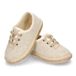 Alpargata Niño Tipo Blucher Con Cordones En LINO NATURAL. -Okaaspain zapato o alpargata tipo blucher con cordones en lona lino natural 11