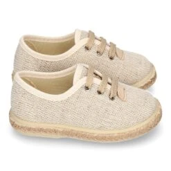 Alpargata Niño Tipo Blucher Con Cordones En LINO NATURAL. -Okaaspain zapato o alpargata tipo blucher con cordones en lona lino natural 12