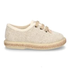 Alpargata Niño Tipo Blucher Con Cordones En LINO NATURAL. -Okaaspain zapato o alpargata tipo blucher con cordones en lona lino natural 2