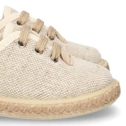 Alpargata Niño Tipo Blucher Con Cordones En LINO NATURAL. -Okaaspain zapato o alpargata tipo blucher con cordones en lona lino natural 8