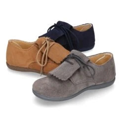 Blucher Niños Con Cordones Y FLECOS En Piel Serraje. 31 Blucher Niños Con Cordones Y FLECOS En Piel Serraje. -Okaaspain zapato tipo blucher con cordones y lengueta con flecos en piel serraje para ninos pequenos 11